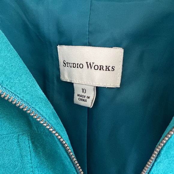 Studio Works Womens Size 10 Faux Suede Jacket Green Teal Fully Lined Lightweight - Picture 2 of 8